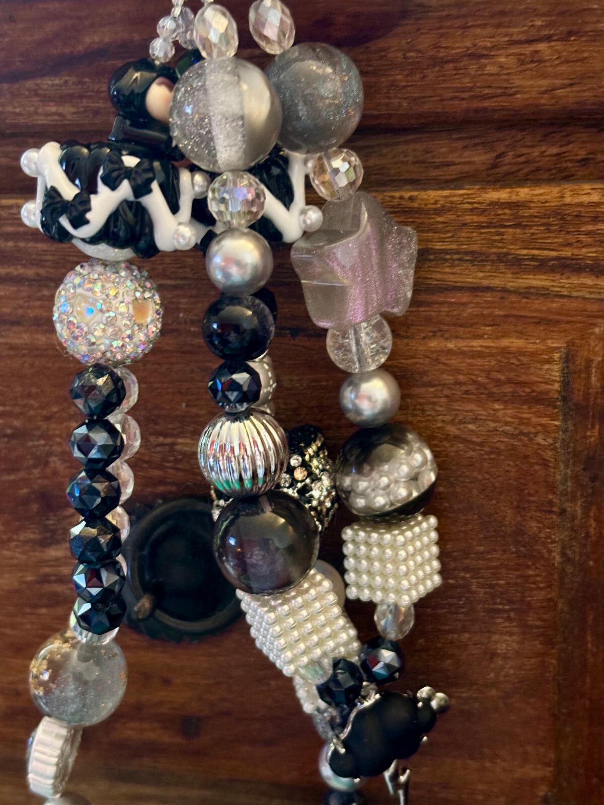 Handmade Black & White Keyring / Bag accessory Cloudy Teddies Glitter
