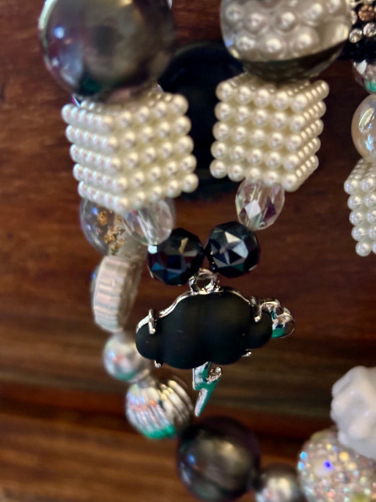 Handmade Black & White Keyring / Bag accessory Cloudy Teddies Glitter