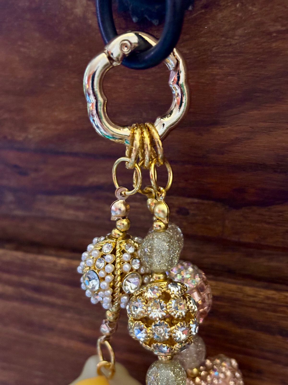Handmade Pink & Gold Keyring / Bag accessory Sparkly Jewels Glitter Cartoon Doll