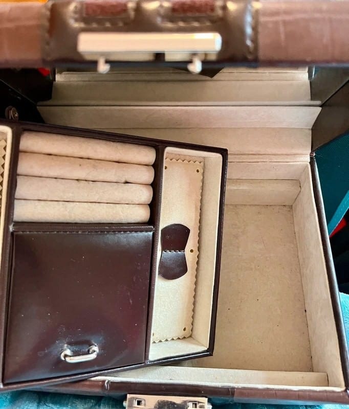 Tuscan Designs Brown Faux Croc Vanity Case Jewellery Box Lock & Key New Tags