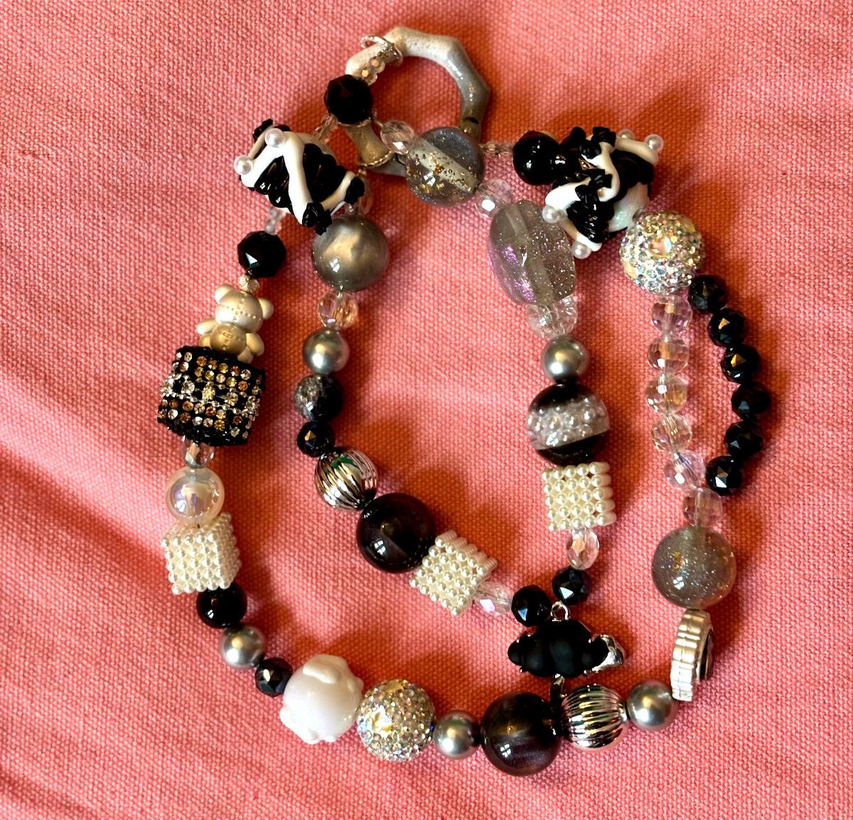 Handmade Black & White Keyring / Bag accessory Cloudy Teddies Glitter